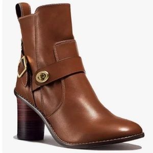 Coach moto heeled booties G1191 saddle brown leather women’s size 6.5